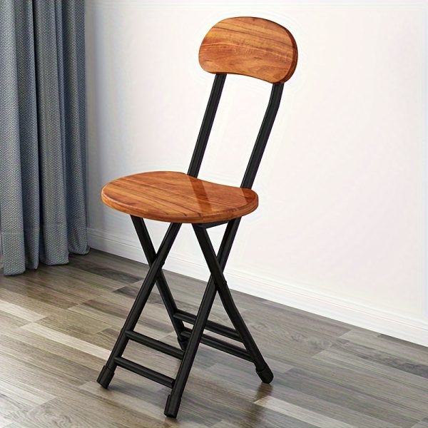 product-open-2024-03-18-1710747081220-b5cdbd07239c42f186901bff32238512-goods 1pc Folding Metal Chair with Backrest, Compact Portable Design for Household, Computer Seating, Space-Saving Black Frame with Wood End, Ideal Home Supplies