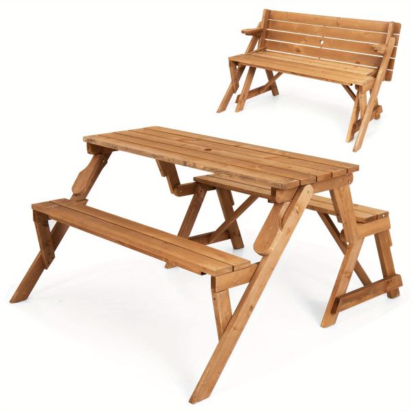 product-open-2024-05-15-1715753603703-0a7474e873774e239f46bde1730dfdfe-goods Lifezeal 2-In-1 Convertible Wooden Picnic Table And Bench with an Umbrella Opening