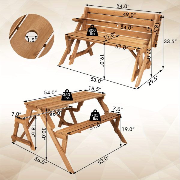 product-open-2024-05-15-1715753604595-697831f79207493eb48863a37a79f98e-goods Lifezeal 2-In-1 Convertible Wooden Picnic Table And Bench with an Umbrella Opening
