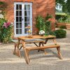 product-open-2024-05-15-1715753605897-43f7384599744743bc2e53274bc06b48-goods Lifezeal 2-In-1 Convertible Wooden Picnic Table And Bench with an Umbrella Opening
