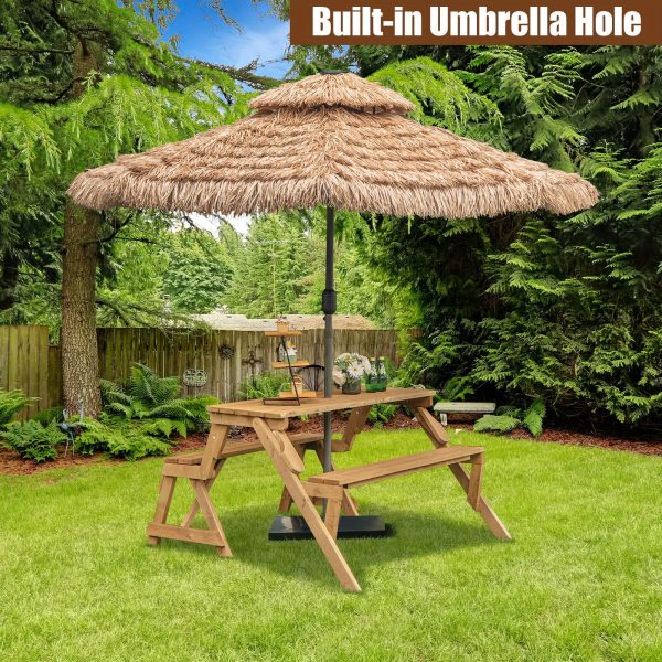 product-open-2024-05-15-1715753606014-5b3e8bef75884e4480c2e550892d71aa-goods Lifezeal 2-In-1 Convertible Wooden Picnic Table And Bench with an Umbrella Opening