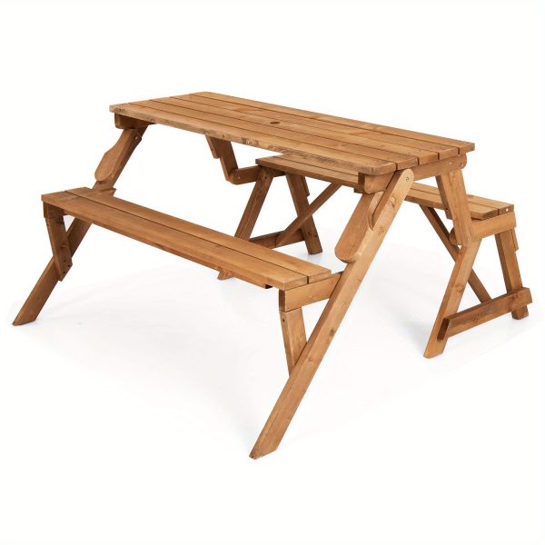 product-open-2024-05-15-1715753606674-2c7b7f6ddbf04856a8f6bacd8f61a9d5-goods Lifezeal 2-In-1 Convertible Wooden Picnic Table And Bench with an Umbrella Opening
