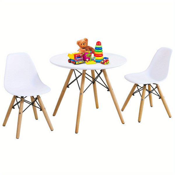 Kids Mid-Century Modern Dining Table Set Round Table with 2 Armless Chairs White
