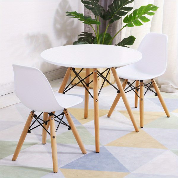 Kids Mid-Century Modern Dining Table Set Round Table with 2 Armless Chairs White