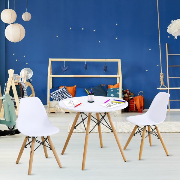 Kids Mid-Century Modern Dining Table Set Round Table with 2 Armless Chairs White