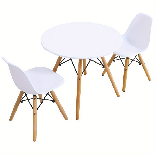 Kids Mid-Century Modern Dining Table Set Round Table with 2 Armless Chairs White