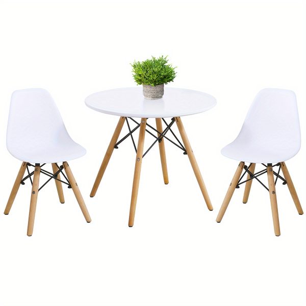 Kids Mid-Century Modern Dining Table Set Round Table with 2 Armless Chairs White
