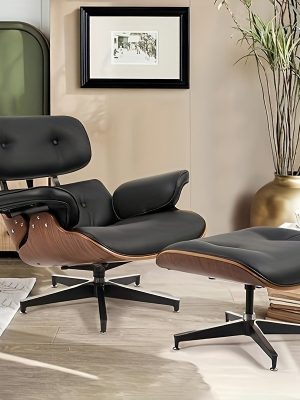 Bonded Leather Recliner Chair with Ottoman, Leather Match Lounge Chair with Wide Armrest, Mid Century Accent Chair with Heavy Duty Base Support for Living Room Bedroom Office