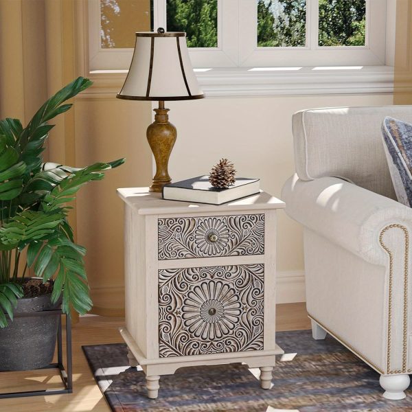 product-open-2024-06-19-1718762742778-3eb2d7b42201422495d65521d5d96700-goods End Table Living Room Small Side Table W Drawer, 18" Vintage Wood Side Table, 2-Tier MDF Living Room End Table Wood Accent Table, Bed Side Table Nightstand, Christmas Holiday Decoration Table
