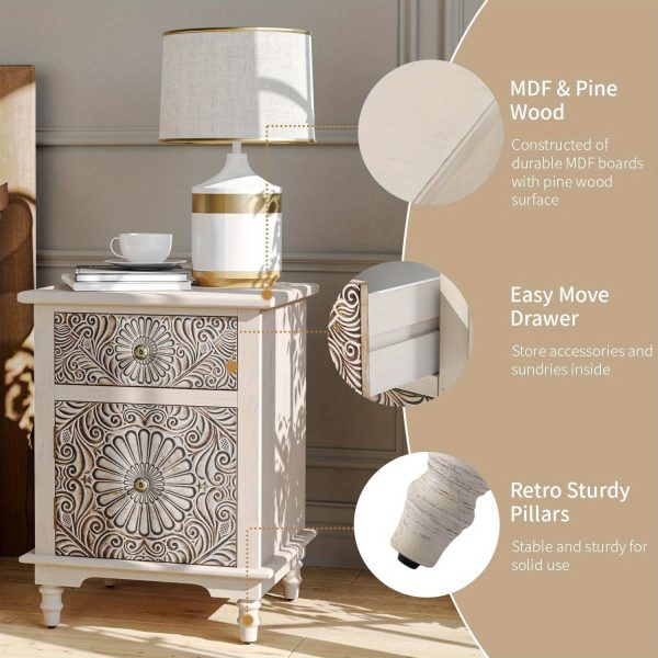 product-open-2024-06-19-1718762758291-0473a430123d422399386931135cd9f1-goods End Table Living Room Small Side Table W Drawer, 18" Vintage Wood Side Table, 2-Tier MDF Living Room End Table Wood Accent Table, Bed Side Table Nightstand, Christmas Holiday Decoration Table