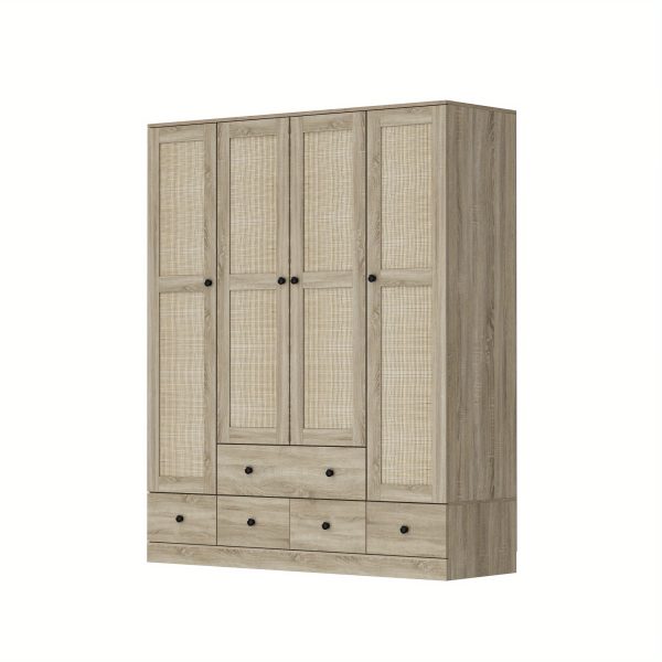 product-open-2024-06-25-1719297102550-08b405e615034c5f98a24ba90c5ccf96-goods 4-Door Wooden Armoire Wardrobe Closet with 5 Drawers, Checkered Storage Area & Hanging Rods, Clothes Organizer for Bedroom, Modern Design