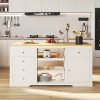 product-open-2024-06-29-1719654970555-84383a63e45a4d08a361947072142257-goods Royalcraft 59 Inch Large Kitchen Island with Power Outlet And Pet Bowl for Lab, Organized Storage Space with Rubber Wood Drop-Leaf Countertop, Farmhouse W Thick Table Top Drawer