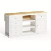 product-open-2024-06-29-1719654971959-76890796175b45eaaf57bd302af483df-goods Royalcraft 59 Inch Large Kitchen Island with Power Outlet And Pet Bowl for Lab, Organized Storage Space with Rubber Wood Drop-Leaf Countertop, Farmhouse W Thick Table Top Drawer