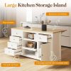 product-open-2024-06-29-1719654985467-d477782bf0f3490b921a4d01f2c97e49-goods Royalcraft 59 Inch Large Kitchen Island with Power Outlet And Pet Bowl for Lab, Organized Storage Space with Rubber Wood Drop-Leaf Countertop, Farmhouse W Thick Table Top Drawer