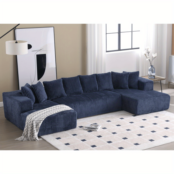product-open-2024-07-11-1720688369695-39cc60baf52544d9962e2a066906a9b5-goods 131'' Modular Sectional Couch, U-shaped Sofa, Chaise Lounge, Striped Fabric, Upholstered 4 Seater Couch for Living Room, Bedroom, Free Combination Sofa (Corduroy), Gray