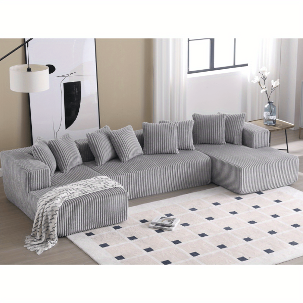 product-open-2024-07-11-1720688379881-f4c704a769bb4824b59051e016f496fc-goods 131'' Modular Sectional Couch, U-shaped Sofa, Chaise Lounge, Striped Fabric, Upholstered 4 Seater Couch for Living Room, Bedroom, Free Combination Sofa (Corduroy), Gray