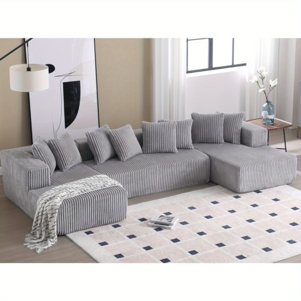 product-open-2024-07-11-1720688381137-ac49437659ac45bdba34aa3de20e5f46-goods 131'' Modular Sectional Couch, U-shaped Sofa, Chaise Lounge, Striped Fabric, Upholstered 4 Seater Couch for Living Room, Bedroom, Free Combination Sofa (Corduroy), Gray