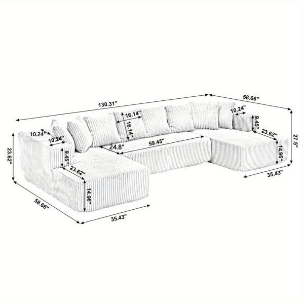 product-open-2024-07-11-1720688385744-b87f153e5933419799358cba0e54ac73-goods 131'' Modular Sectional Couch, U-shaped Sofa, Chaise Lounge, Striped Fabric, Upholstered 4 Seater Couch for Living Room, Bedroom, Free Combination Sofa (Corduroy), Gray