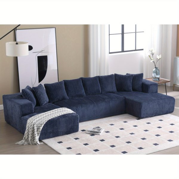 product-open-2024-07-11-1720688387041-b555fc7da722423789a9a4257b7e8ca1-goods 131'' Modular Sectional Couch, U-shaped Sofa, Chaise Lounge, Striped Fabric, Upholstered 4 Seater Couch for Living Room, Bedroom, Free Combination Sofa (Corduroy), Gray