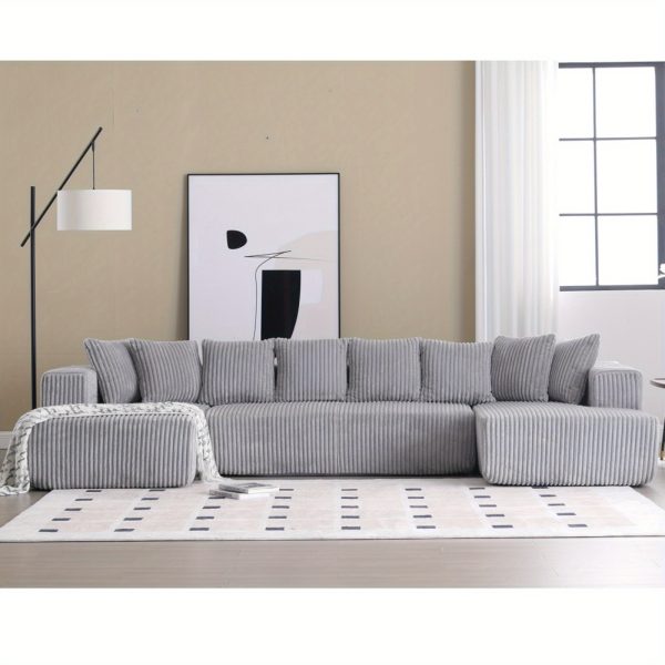 product-open-2024-07-11-1720688390460-708e08daaea24f26b6f922b24e375bf8-goods 131'' Modular Sectional Couch, U-shaped Sofa, Chaise Lounge, Striped Fabric, Upholstered 4 Seater Couch for Living Room, Bedroom, Free Combination Sofa (Corduroy), Gray