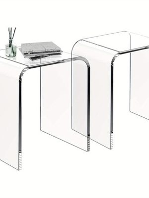 Acrylic End Table Set of 2, Clear Lucite Coffee Table, Contemporary Square Nightstand and Side Table for Living Room, Bathroom, Bedroom and Office