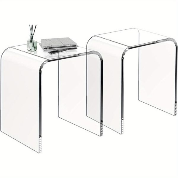 product-open-2024-07-24-1721814608390-3abb37212cb748109ce1a3dfdc9ee62e-goods Acrylic End Table Set of 2, Clear Lucite Coffee Table, Contemporary Square Nightstand and Side Table for Living Room, Bathroom, Bedroom and Office