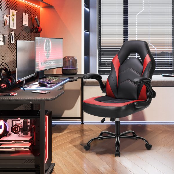 product-open-2024-08-02-1722566237189-559755d608f64ee189be47bd1e8451c5-goods Ergonomic Gaming Chair | High Back, Flip-up Armrest, Wheeled, Height Adjustable 360°-Swivel, Sponge Filled, Solid Back Style, Synthetic Faux Leather, Lumbar Support, Manual Recliner, Wipe Clean - ANTONIA