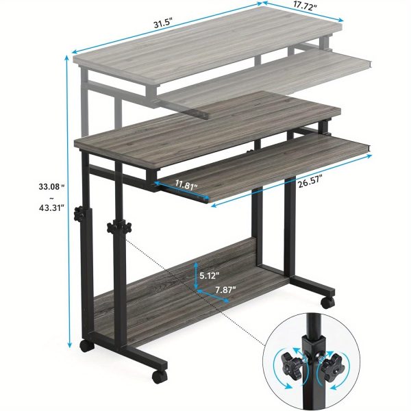 product-open-2024-08-08-1723088839102-1459fb5313b44089ac70771ed72f8ddb-goods Height Adjustable Mobile Laptop Table Small Standing Desk Rolling Computer Cart with Keyboard Tray on Wheels for Home Office, Portable Desk for Sofa and Bed,