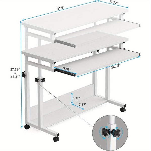product-open-2024-08-08-1723088844536-5544476d0ac64cf5916edfba2f7c3d7c-goods Height Adjustable Mobile Laptop Table Small Standing Desk Rolling Computer Cart with Keyboard Tray on Wheels for Home Office, Portable Desk for Sofa and Bed,