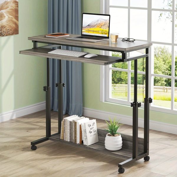 product-open-2024-08-08-1723088846495-22bd5ff0bff948eba45549c07e564b78-goods Height Adjustable Mobile Laptop Table Small Standing Desk Rolling Computer Cart with Keyboard Tray on Wheels for Home Office, Portable Desk for Sofa and Bed,