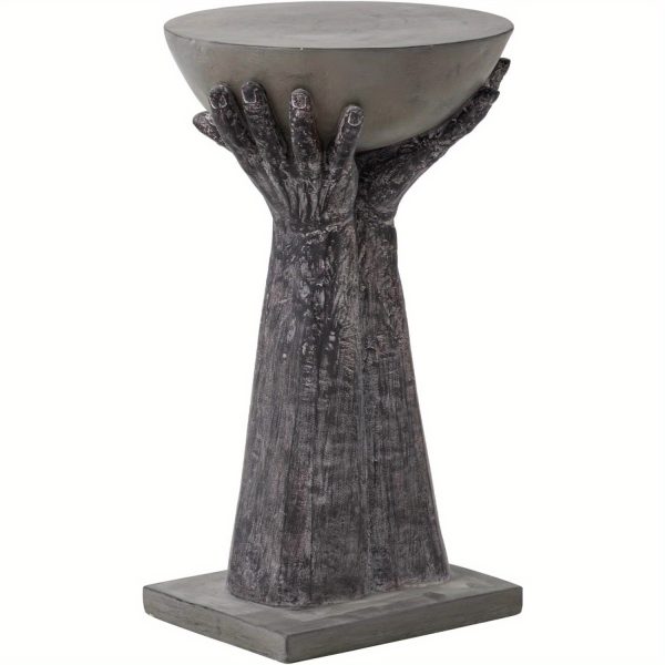 product-open-2024-08-29-1724914102423-9e5b8776042e4e49b72e741b77af0344-goods Outdoor Hand-Shaped Concrete Side Table - All-Weather Top & Handcrafted Concrete End Table Suitable for Patio, Porch, Garden Stool and Plant Stand - Durable Decor Furniture, Summer!