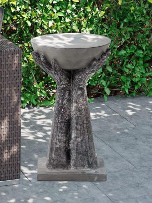 Outdoor Hand-Shaped Concrete Side Table - All-Weather Top & Handcrafted Concrete End Table Suitable for Patio, Porch, Garden Stool and Plant Stand - Durable Decor Furniture, Summer!