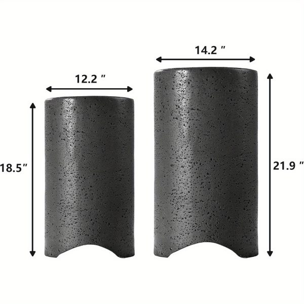 Set of Two Dark Concrete Side Tables, Perfect for Outdoor Use. These Nesting Tables Are 14 Inches in Diameter And Serve As Stylish Accent Tables for Your Patio. They Can Also Function As Garden Stools for Your Yard Or Pool Area