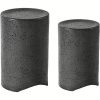 Set of Two Dark Concrete Side Tables, Perfect for Outdoor Use. These Nesting Tables Are 14 Inches in Diameter And Serve As Stylish Accent Tables for Your Patio. They Can Also Function As Garden Stools for Your Yard Or Pool Area