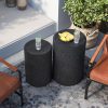 Set of Two Dark Concrete Side Tables, Perfect for Outdoor Use. These Nesting Tables Are 14 Inches in Diameter And Serve As Stylish Accent Tables for Your Patio. They Can Also Function As Garden Stools for Your Yard Or Pool Area