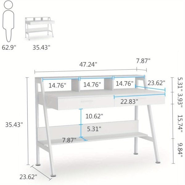 product-open-2024-09-02-1725240710562-bfd01282f3904afab6f52e950dd4dfe3-goods 47 Inch Computer Desk With Storage Shelf & Drawers | Modern Office Writing Desk Study Table With Monitor Stand Riser, White, Byblight, Christmas Renewal