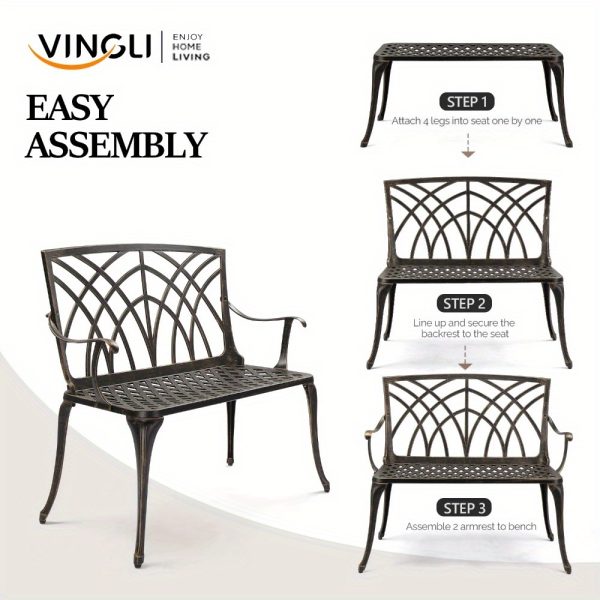38-inch Patio Aluminum Bench, Suitable For Backyards, Porches, And Paths; Garden Patio Bench With Orchid-shaped Backrest Design.