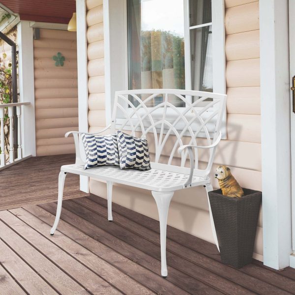 38-inch Patio Aluminum Bench, Suitable For Backyards, Porches, And Paths; Garden Patio Bench With Orchid-shaped Backrest Design.