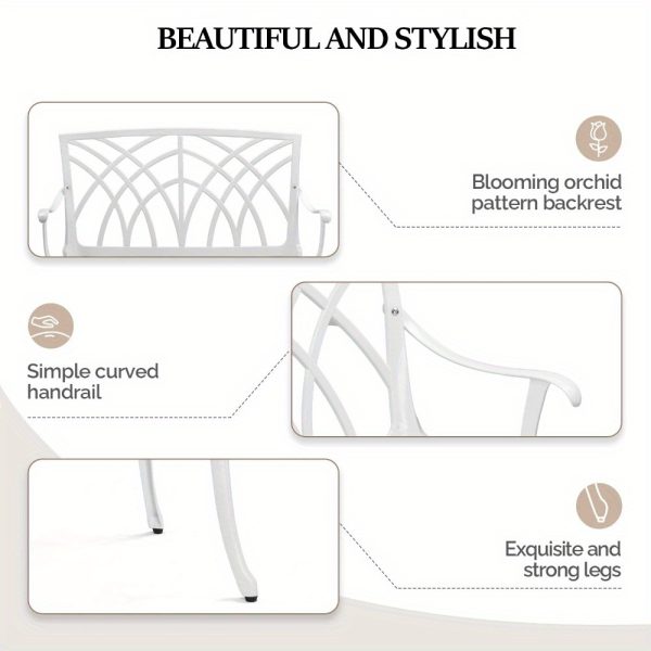 38-inch Patio Aluminum Bench, Suitable For Backyards, Porches, And Paths; Garden Patio Bench With Orchid-shaped Backrest Design.