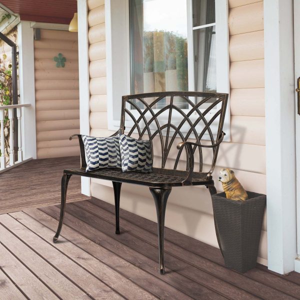 38-inch Patio Aluminum Bench, Suitable For Backyards, Porches, And Paths; Garden Patio Bench With Orchid-shaped Backrest Design.