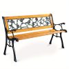 Multigot 49 1/2" Outdoor Park Garden Porch Chair Bench Made of Cast Iron And Hardwood with a Rose Design