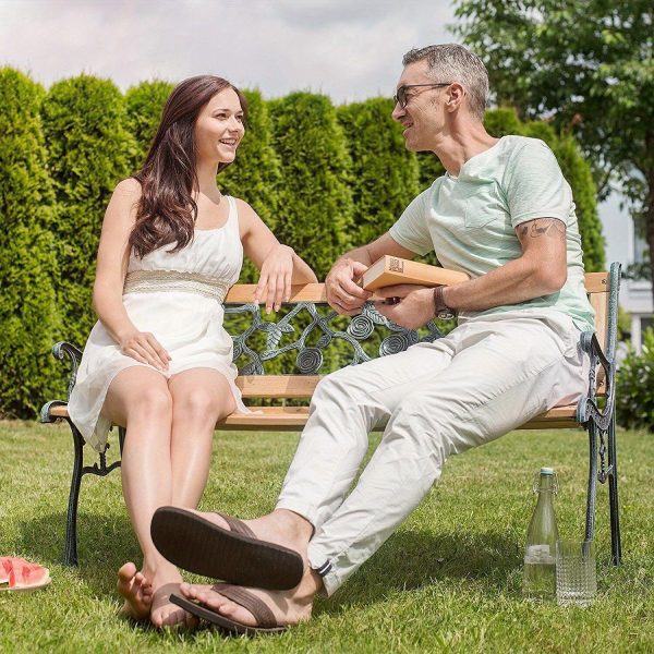 Multigot 49 1/2" Outdoor Park Garden Porch Chair Bench Made of Cast Iron And Hardwood with a Rose Design