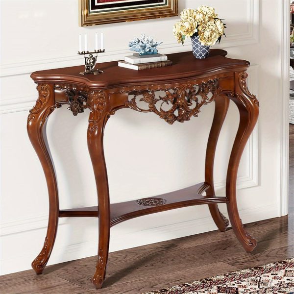 product-open-2024-10-10-1728539530573-5b6fff66b1504a22867f5b4284854d2f-goods BYBLIGHT 38" Victorian Half Moon Console Table, Sofa End with Hollow Floral Apron and Cabriole Legs, Traditional Decorative Furniture for Entryway, Hallway, Living Room - Uncharged, Living Room Furniture