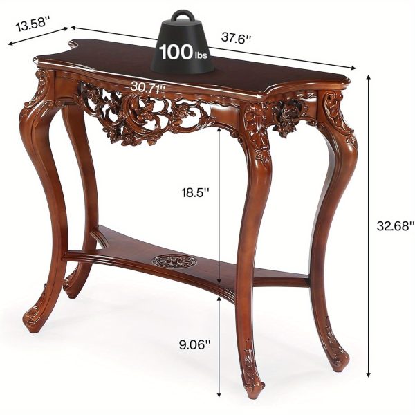 product-open-2024-10-10-1728539642597-44d7240c9c8846be8d2e1e9b9be9e4ed-goods BYBLIGHT 38" Victorian Half Moon Console Table, Sofa End with Hollow Floral Apron and Cabriole Legs, Traditional Decorative Furniture for Entryway, Hallway, Living Room - Uncharged, Living Room Furniture