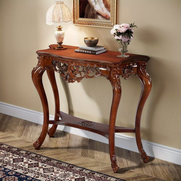 product-open-2024-10-10-1728539664691-bfee1d40b7784d04bf679585b191790c-goods BYBLIGHT 38" Victorian Half Moon Console Table, Sofa End with Hollow Floral Apron and Cabriole Legs, Traditional Decorative Furniture for Entryway, Hallway, Living Room - Uncharged, Living Room Furniture