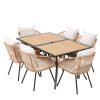 product-open-20438abdfb65454f81ea4e0a076ad418-goods Outdoor Dining Set for Seven, Featuring a Rectangular Table with an Umbrella Hole And Six Rattan Chairs, Suitable for All Weather Conditions, Perfect for Your Backyard, Lawn, Or Garden
