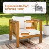 product-open-2059cbebf82a46d0aea622db1a6026c4-goods Outdoor Acacia Wood Club Chair with Modern Square Arms, Patio Chair with Thick Cushion, Adjustable Leveling Feet for Poolside, Backyard And Deck, Beige Cushion
