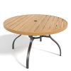 product-open-209672f4da494fb1b2081f2ea973c615-goods 5pcs Outdoor Patio Dining Set, 47' Round Wood-Grain Slat Table W/ Umbrella Hole And 4 Stacking Metal Chairs 350 Lbs Capacity, Rustproof, Breathable Design, 30-Min Assembly, Patio, Garden, Balcony