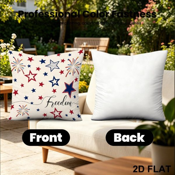 product-open-20a45a36cd094bbfa4d429fd8977a5b2-goods 18x18 Inches Patriotic Freedom Print Patio Throw Pillow Cover, 4th of July Stars Fireworks Decorative Outdoor Pillow Case, Festive Independence Day Decor for Patio & Garden, Perfect as Thank You Gift