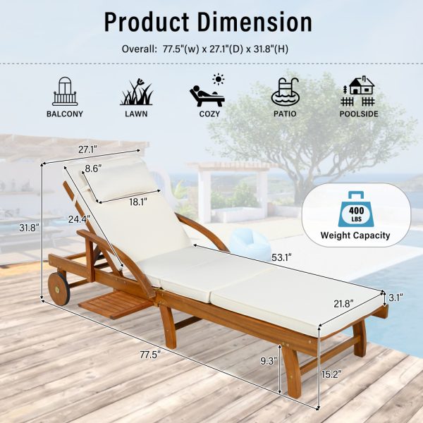 product-open-20ed7916fdbe44019daa17a4236e083c-goods U_Style 2-Pack 77.5' Outdoor Lounge Chairs, Acacia Wood Frame, Cushioned, Adjustable Backrest And Leg Rest, Headrest And Retractable Side Tray, Perfect for Patio, Pool, Garden, Beach